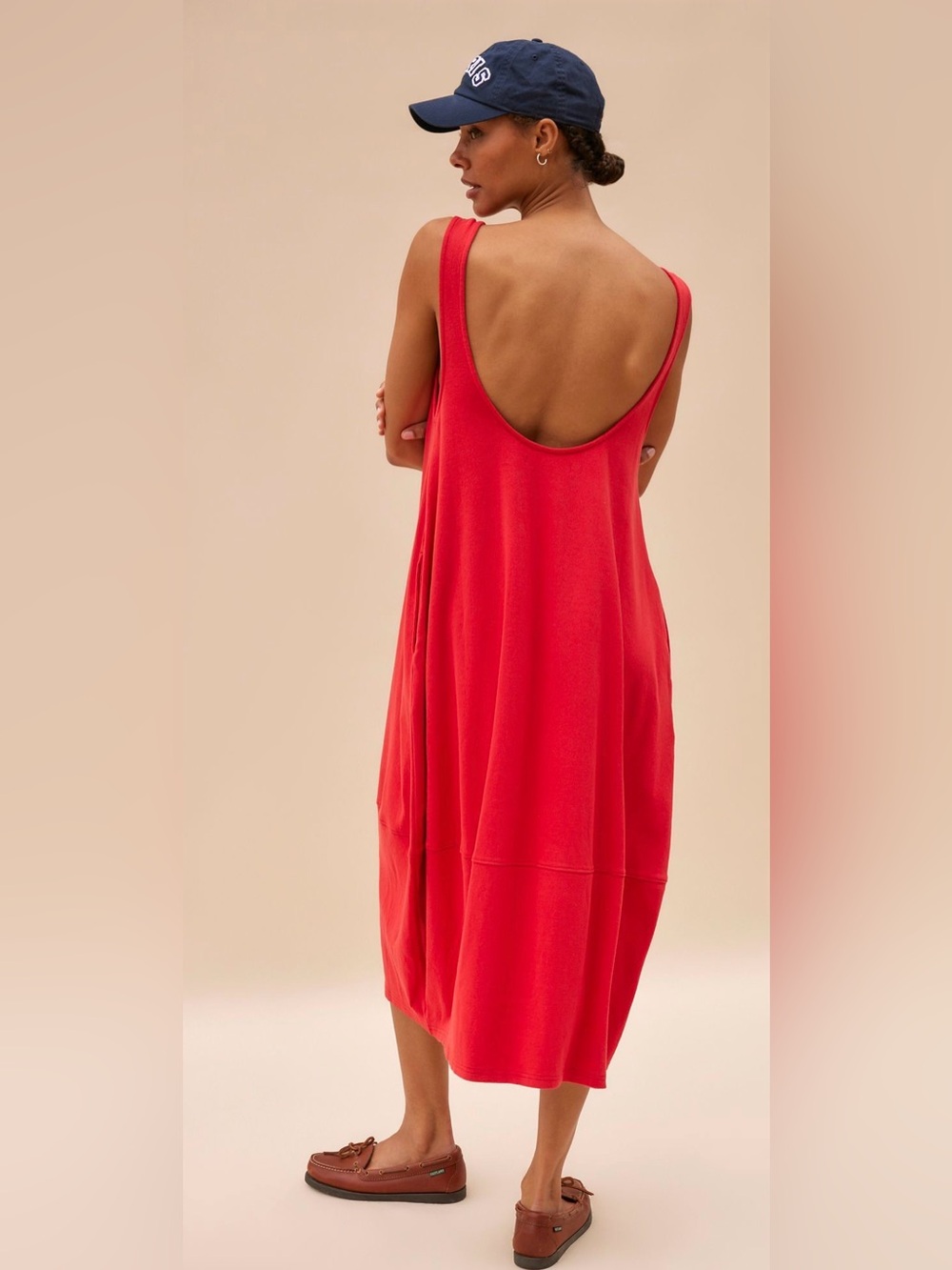 Free People Red Perth Barrel Tee Midi Dress, size Medium - Picture 2 of 8